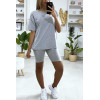 Ensemble short et t-shirt over size gris très fashion - 2