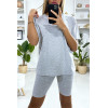 Ensemble short et t-shirt over size gris très fashion - 3