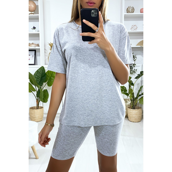 Ensemble short et t-shirt over size gris très fashion - 4