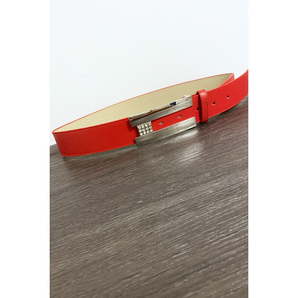 Ceinture rouge avec boucle rectangulaire et strass - 2