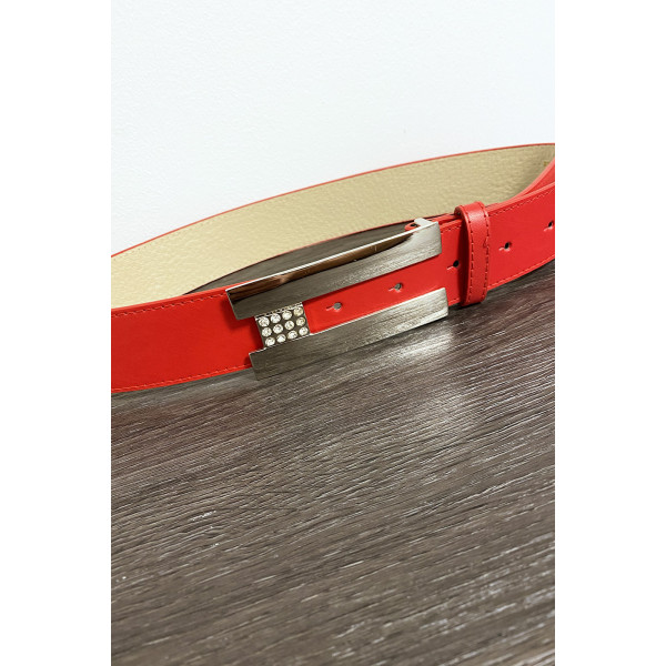 Ceinture rouge avec boucle rectangulaire et strass - 3