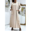 Longue abaya beige avec poches et ceinture - 2