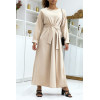 Longue abaya beige avec poches et ceinture - 4