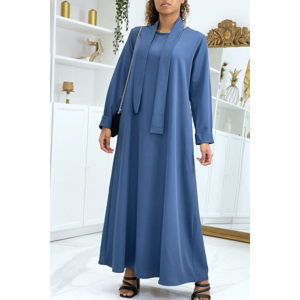 Longue abaya indigo avec poches et ceinture - 4