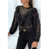 Blouse noire à volant et pois col claudine - 3