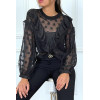 Blouse noire à volant et pois col claudine - 7