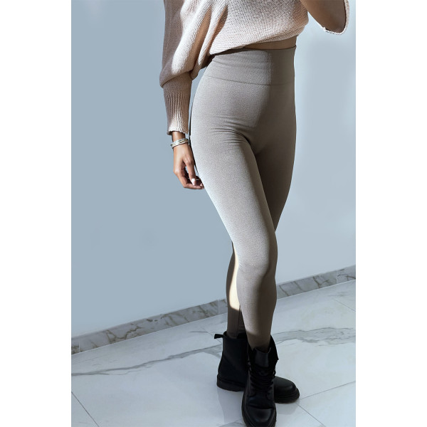 Leggings minceur taupe molletonné à l'intérieur. Leggings indispensable pour l'hiver. 15-501 - 1