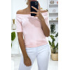 T-shirt rose col bateau avec perles - 1