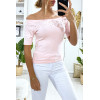 T-shirt rose col bateau avec perles - 2