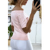 T-shirt rose col bateau avec perles - 5