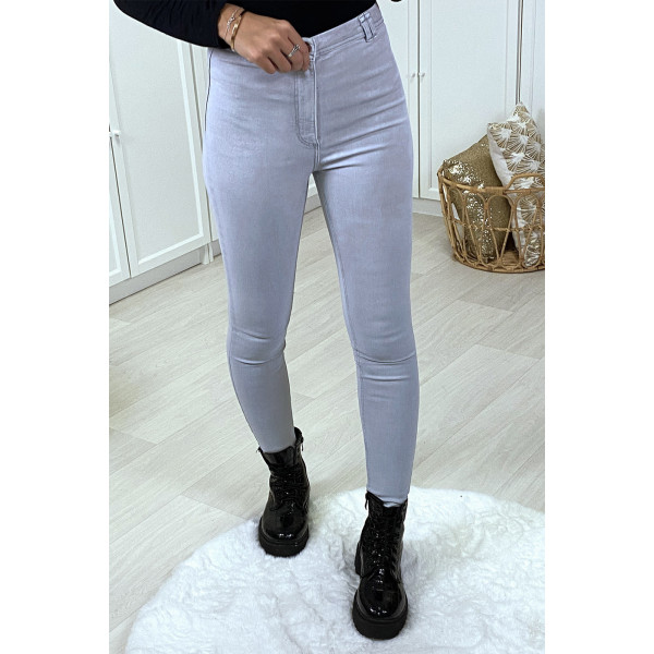 Jeans slim gris clair taille haute - 3