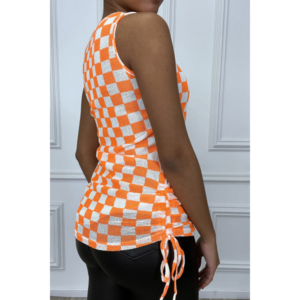 Debardeur orange a damier blanc - 2