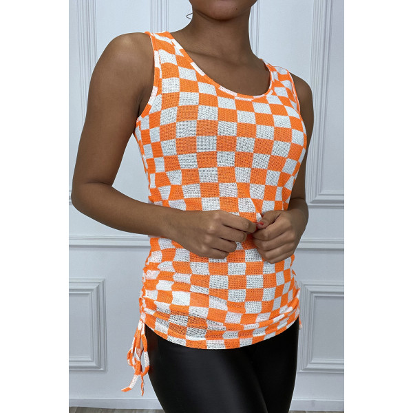 Debardeur orange a damier blanc - 3