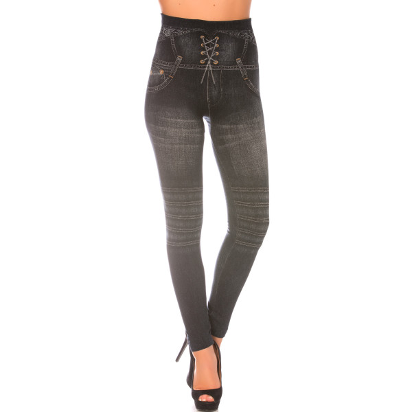 Leggings minceur noir style jeans taille haute et effet lien croisé. Effet Push-Up - 2