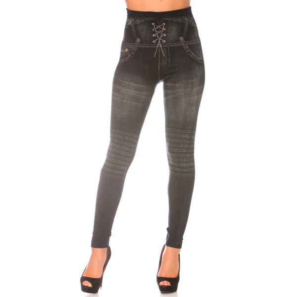 Leggings minceur noir style jeans taille haute et effet lien croisé. Effet Push-Up - 4