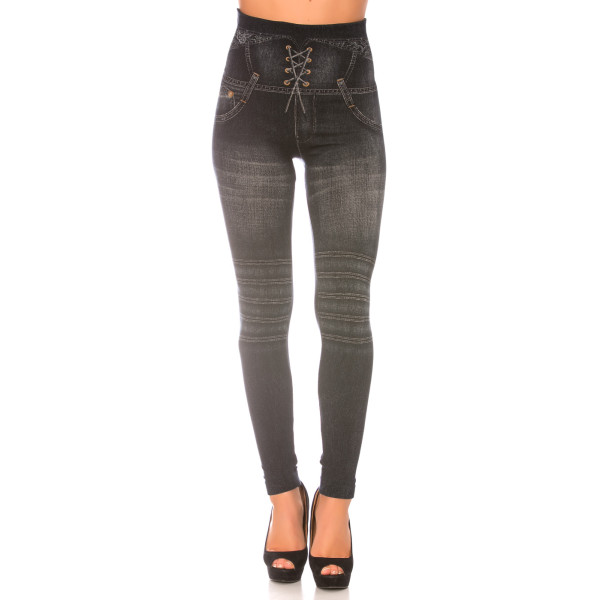 Leggings minceur noir style jeans taille haute et effet lien croisé. Effet Push-Up - 5