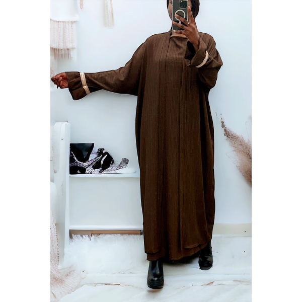 Abaya 2 pièces robe et kimono chocolat très class - 2