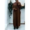 Abaya 2 pièces robe et kimono chocolat très class - 3