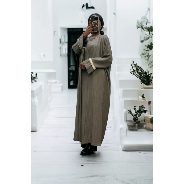 Abaya 2 pièces robe et kimono taupe très class - 1