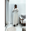 Abaya 2 pièces robe et kimono blanc très class - 3