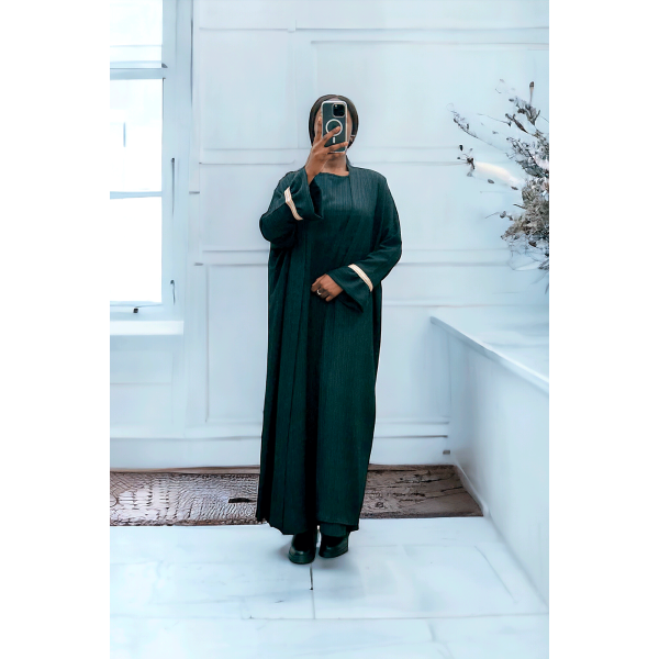 Abaya 2 pièces robe et kimono noir très class - 2