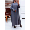 Abaya 2 pièces robe et kimono anthracite très class - 1