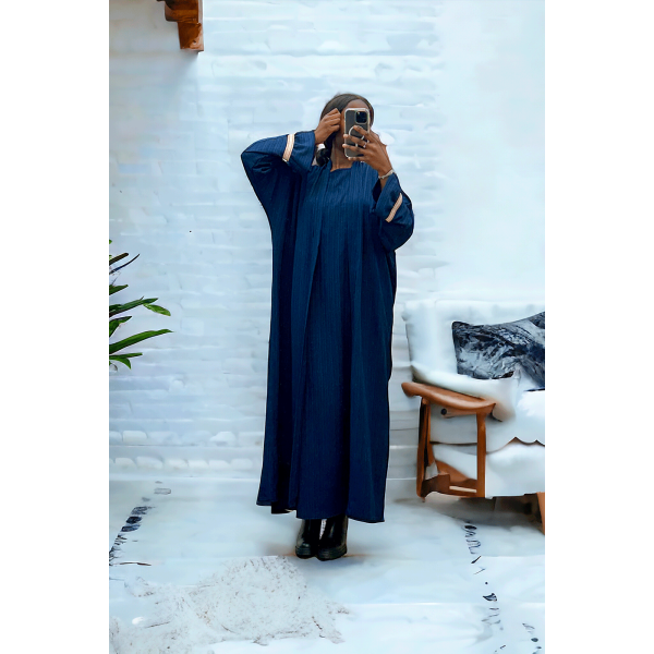 Abaya 2 pièces robe et kimono marine très class - 2