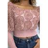 Crop top rose manches longues à froufrous - 2