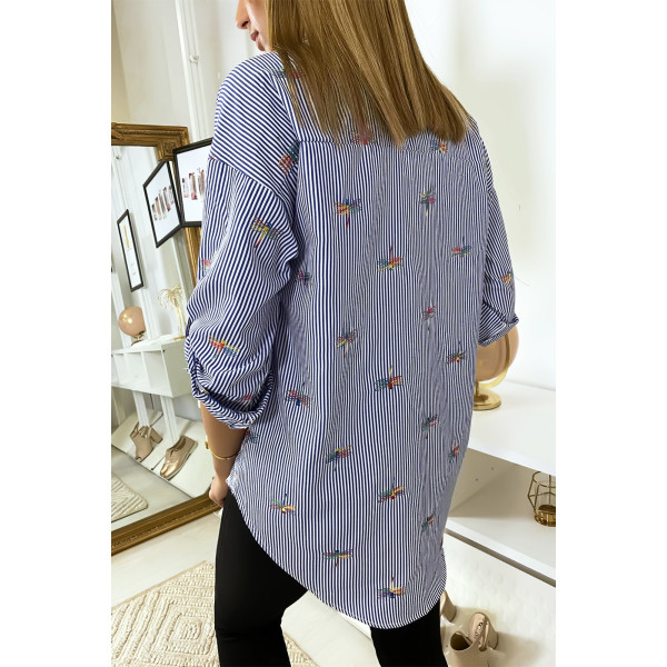 Chemise rayée marine avec détails libellules cousues - 6