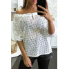 Blouse blanche en dentelle col bateau avec lacet - 3