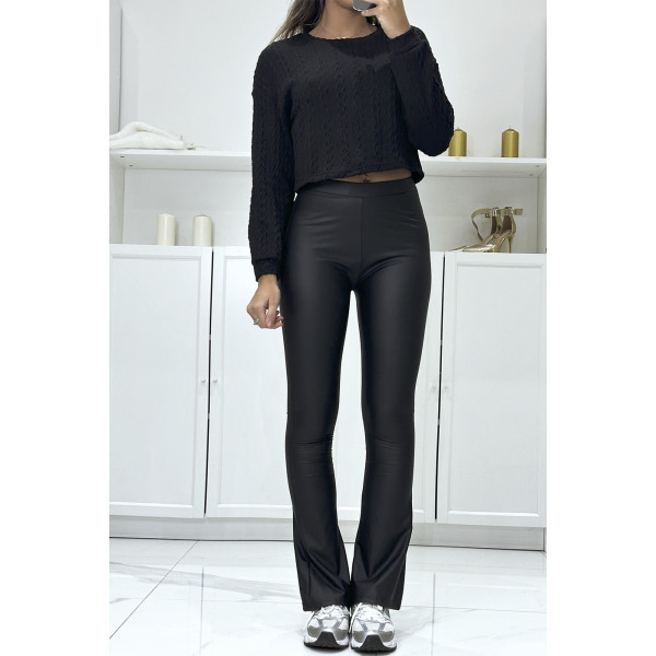 Pantalon patte d'eph en simili noir - 1