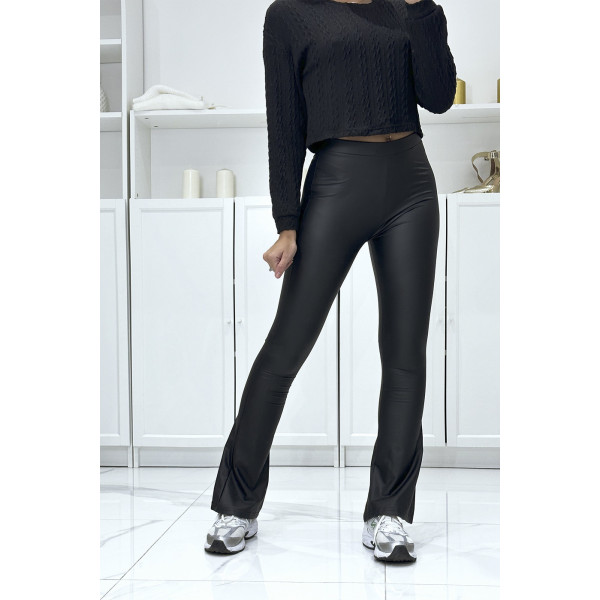 Pantalon patte d'eph en simili noir - 2