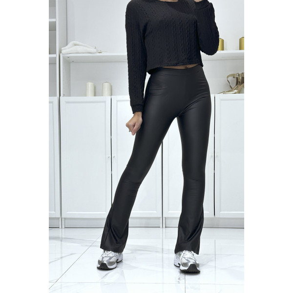 Pantalon patte d'eph en simili noir - 3