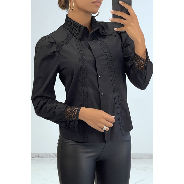 Chemise chic noire à détails broderie ajourée - 1