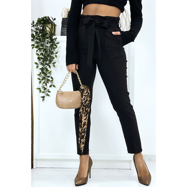 Pantalon cigarette noir avec poches et ceinture - 2