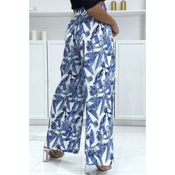 Pantalon palazzo plissé bleu avec motif fleuris - 1