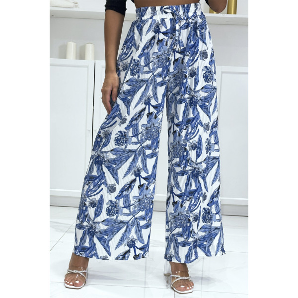 Pantalon palazzo plissé bleu avec motif fleuris - 3