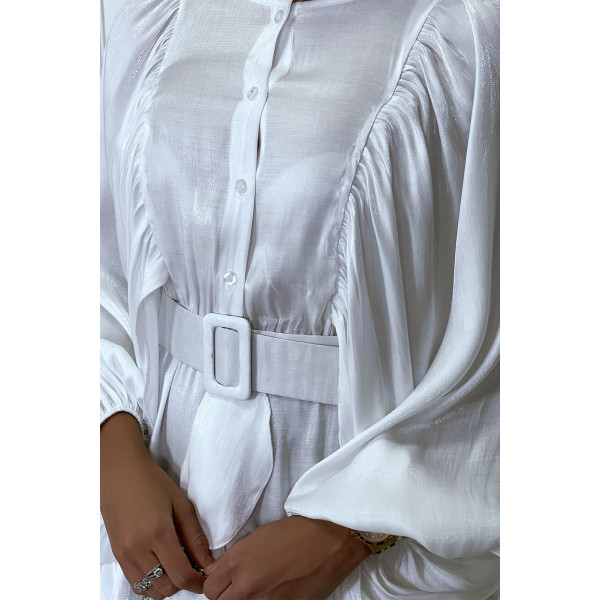 Robe chemise blanche à volants et manches chauve souris - 14