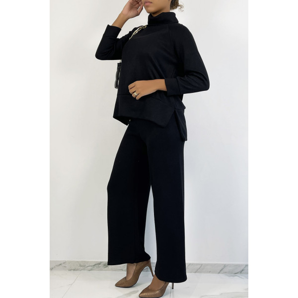 Ensemble cosy noir pantalon flare et col roulé - 3