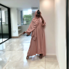 Robe abaya couleur rose deux pièces avec foulard  - 3