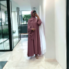 Robe abaya couleur rose foncé deux pièces avec foulard  - 3