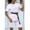 Ensemble T-shirt et cycliste rose avec ceinture - 1