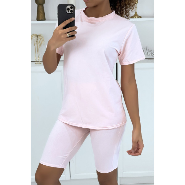 Ensemble T-shirt et cycliste rose avec ceinture - 3