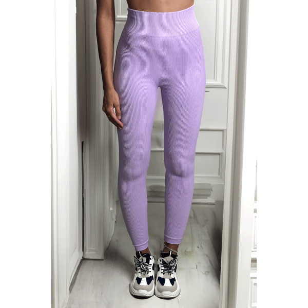 Legging violet en maille côtelé très extensible - 2