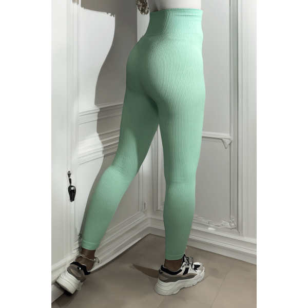 Legging vert en maille côtelé très extensible - 1