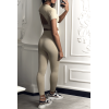 Ensemble legging et top sport beige en matière gênante - 1