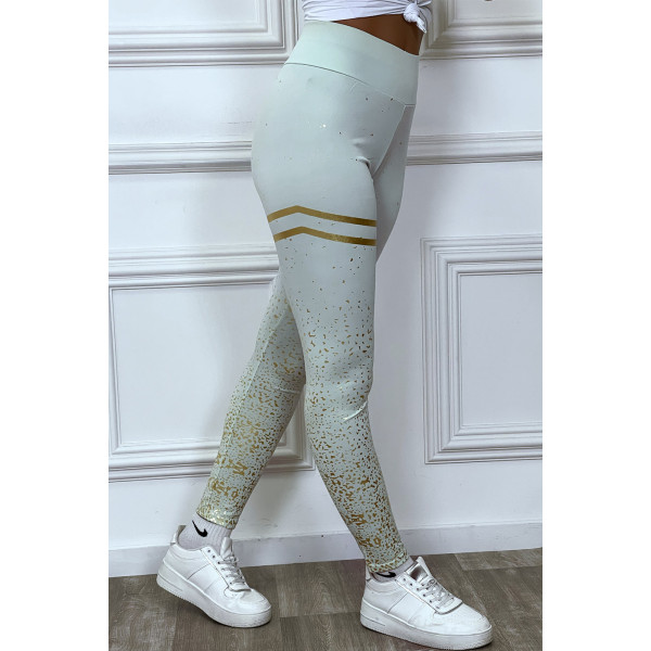 Legging vert d'eau avec taches et bandes dorées - 2