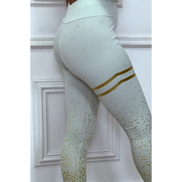 Legging vert d'eau avec taches et bandes dorées - 4