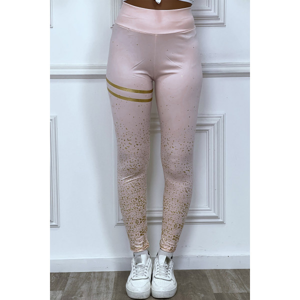 Legging rose avec taches et bandes dorées - 1