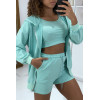 Ensemble 3 pièces vert d'eau sweat top et short - 1